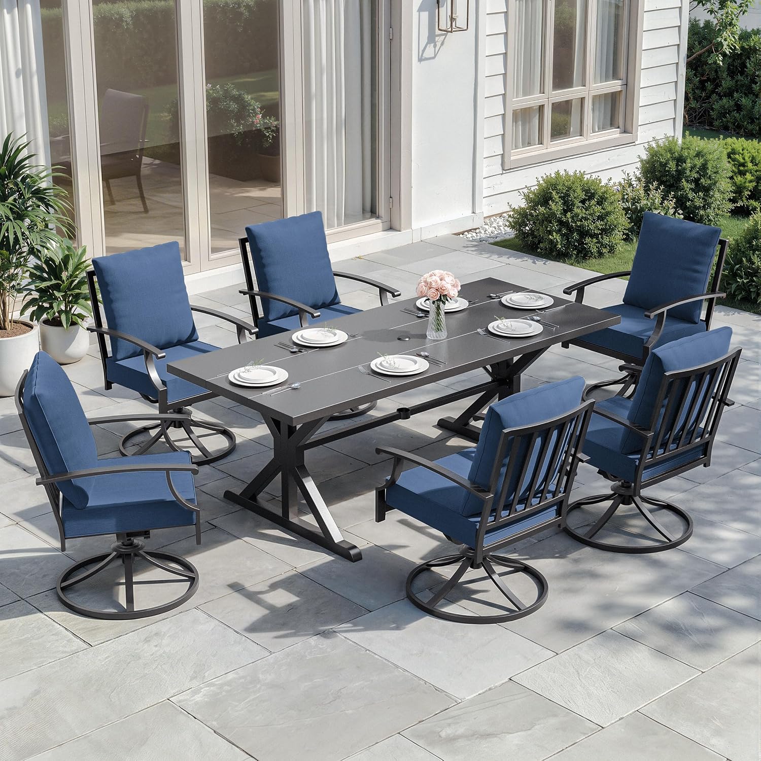 Outdoor Furniture Plus - 금속 파티오 다이닝 세트 7피스, 회전의자