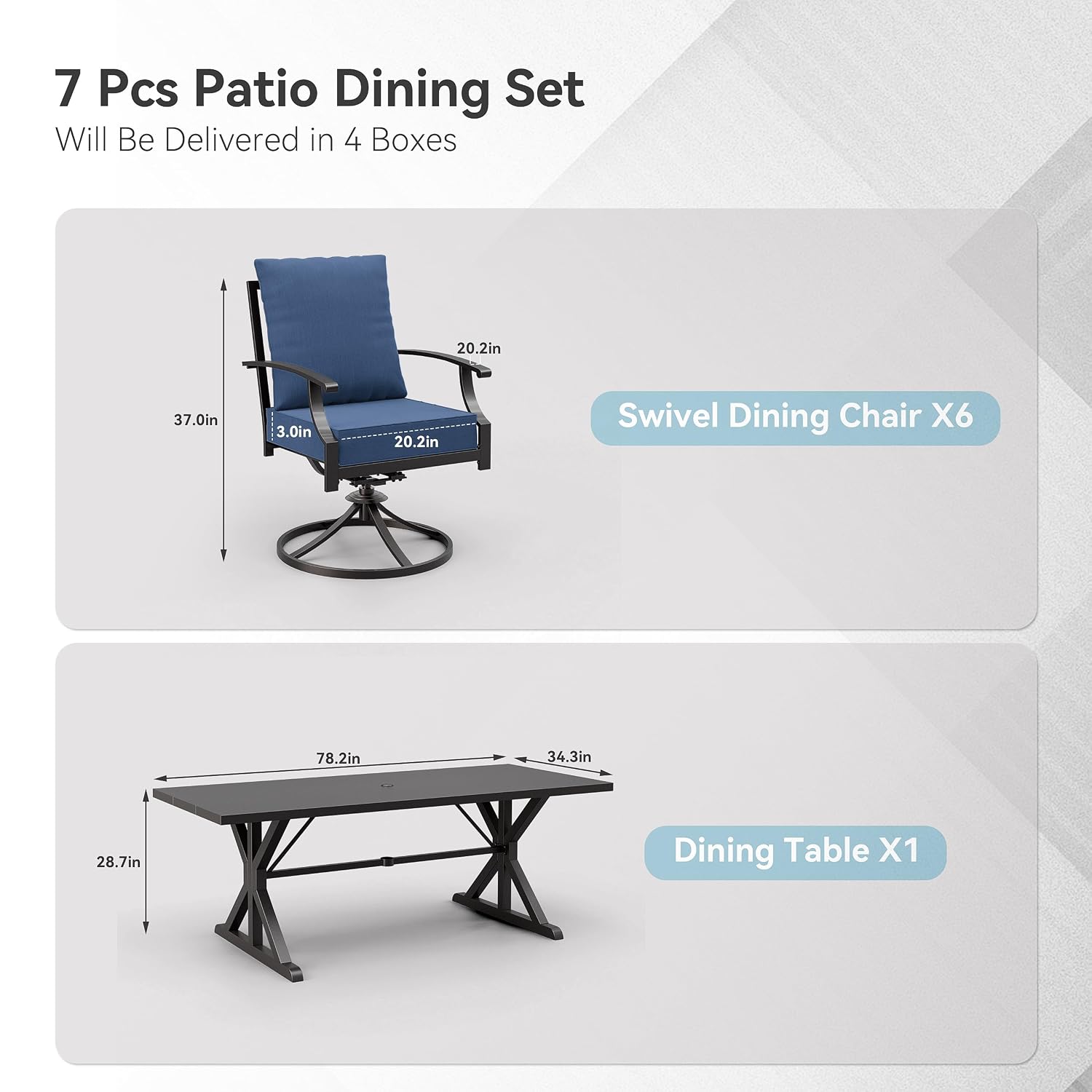 금속 파티오 다이닝 세트 7피스, 회전의자 6개, 직사 - Outdoor Furniture Plus 리뷰 및 가격