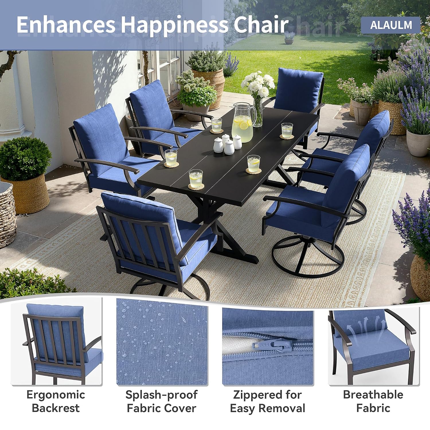 금속 파티오 다이닝 세트 7피스, 회전의자 6개, 직사 - Outdoor Furniture Plus 리뷰 및 가격