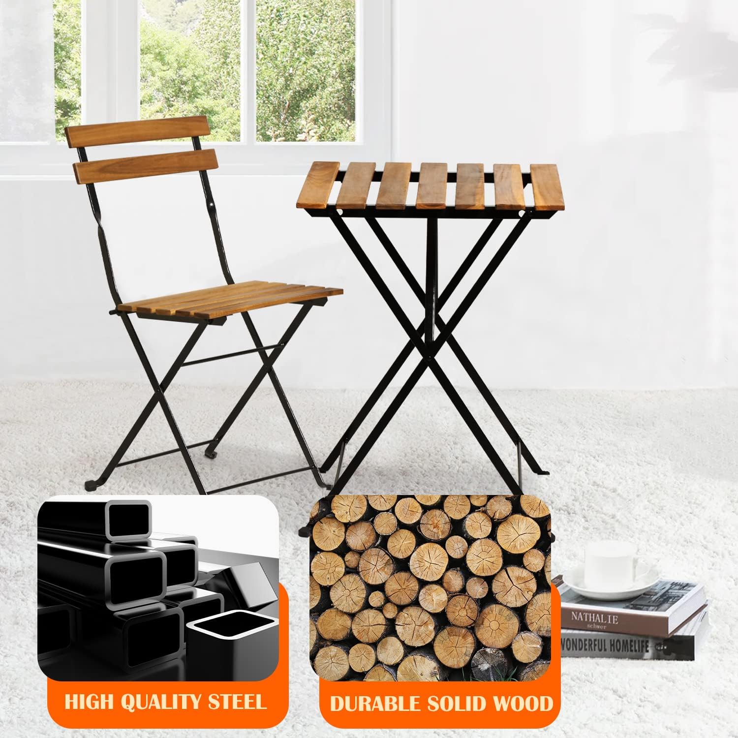 천연 나무 3피스 접이식 파티오 비스트로 세트(테이블  - Outdoor Furniture Small 리뷰 및 가격