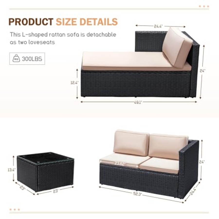 야외용 파티오 가구 세트: 베이지색 위커 라탄 섹셔널  - Outdoor Furniture Plus 리뷰 및 가격