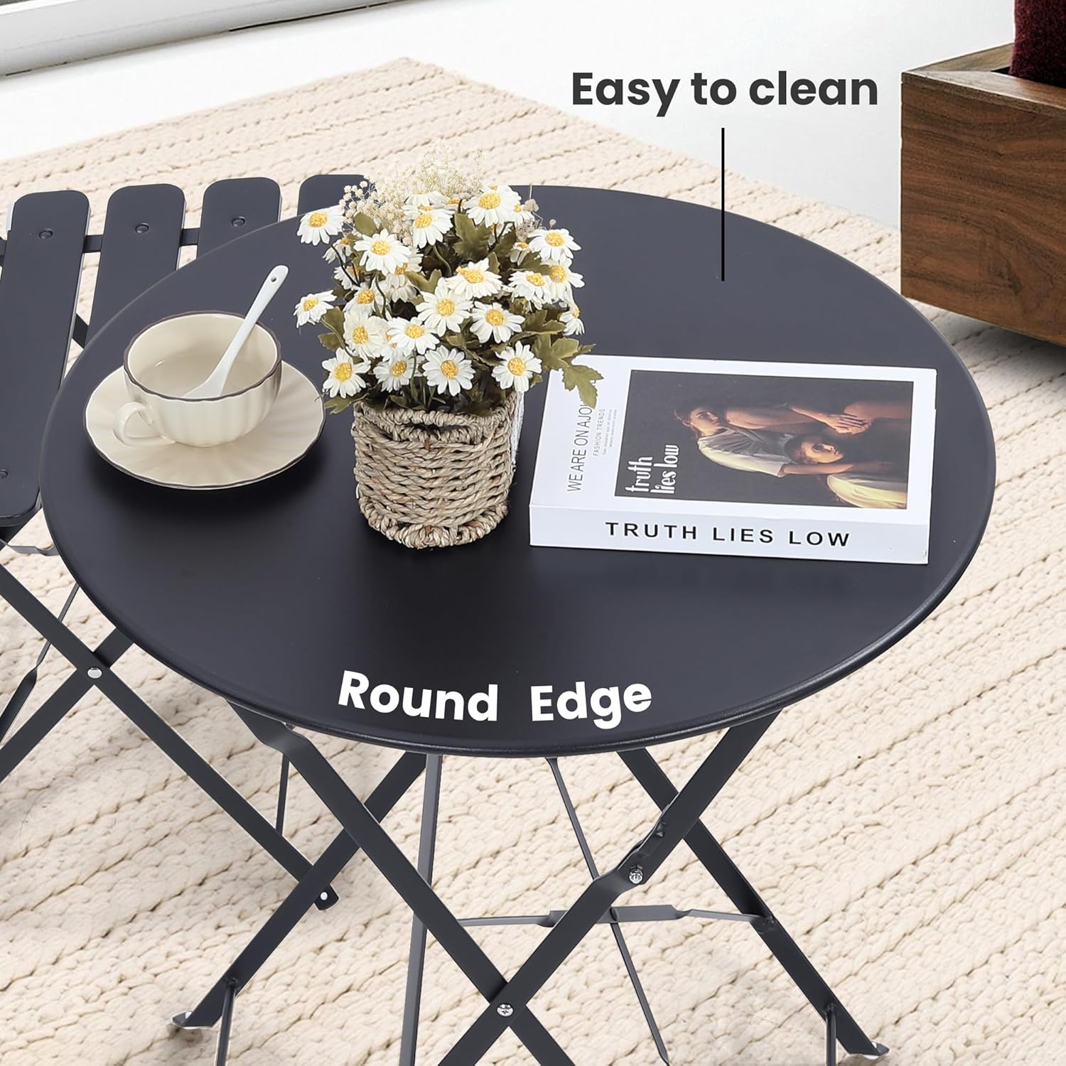 공간 절약형 검정색 3피스 접이식 야외 비스트로 세트, - Outdoor Furniture Small 리뷰 및 가격