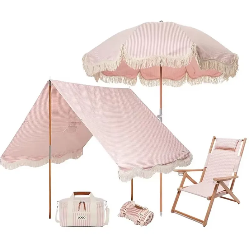 맞춤형 면 캔버스 비치 파라솔(프린지 포함) UV50+ - Outdoor Furniture Plus 리뷰 및 가격
