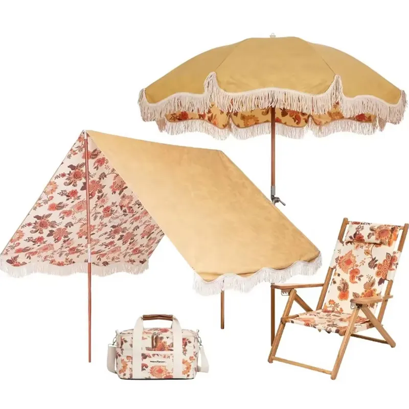 맞춤형 면 캔버스 비치 파라솔(프린지 포함) UV50+ - Outdoor Furniture Plus 리뷰 및 가격